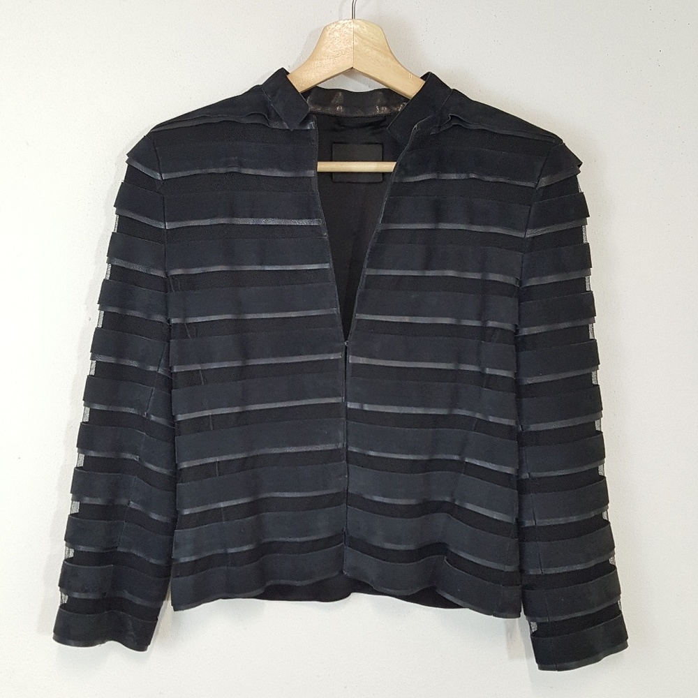 Akris Suede Silk Striped Jacket Black Size 4